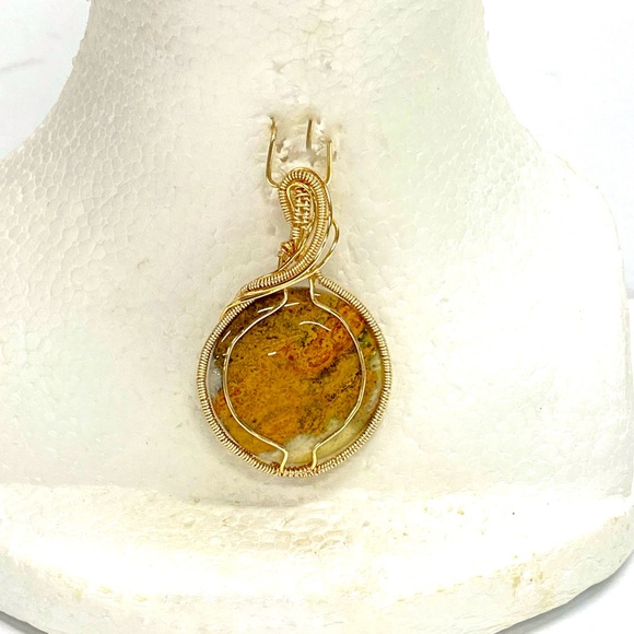 HANDMADE Bumblebee Jasper Cabochon Hand Wrapped Pendant, Artisan Jewelry Gift - Picture 5 of 10